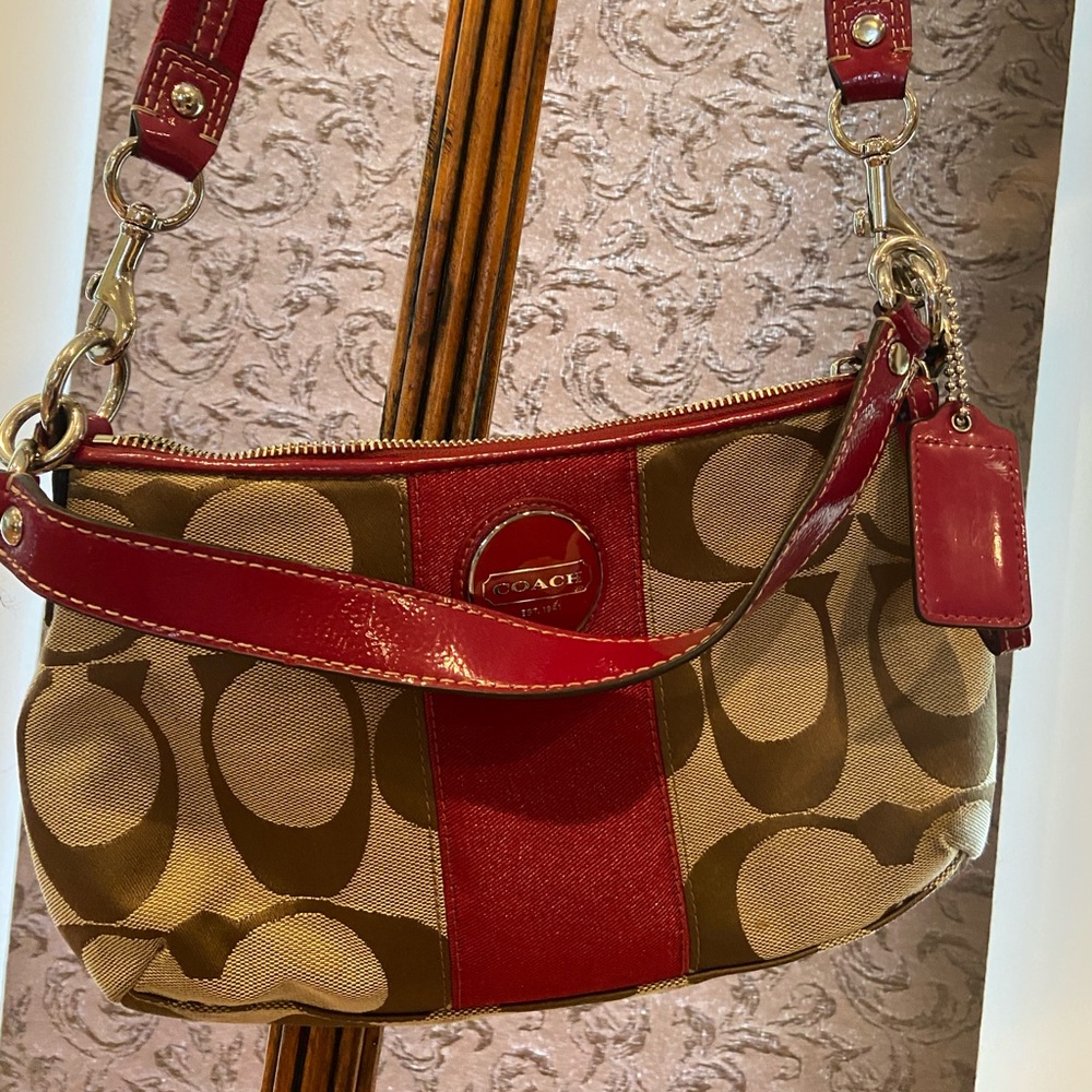 Coach Hampton Signature Tan and Brown Crossbody